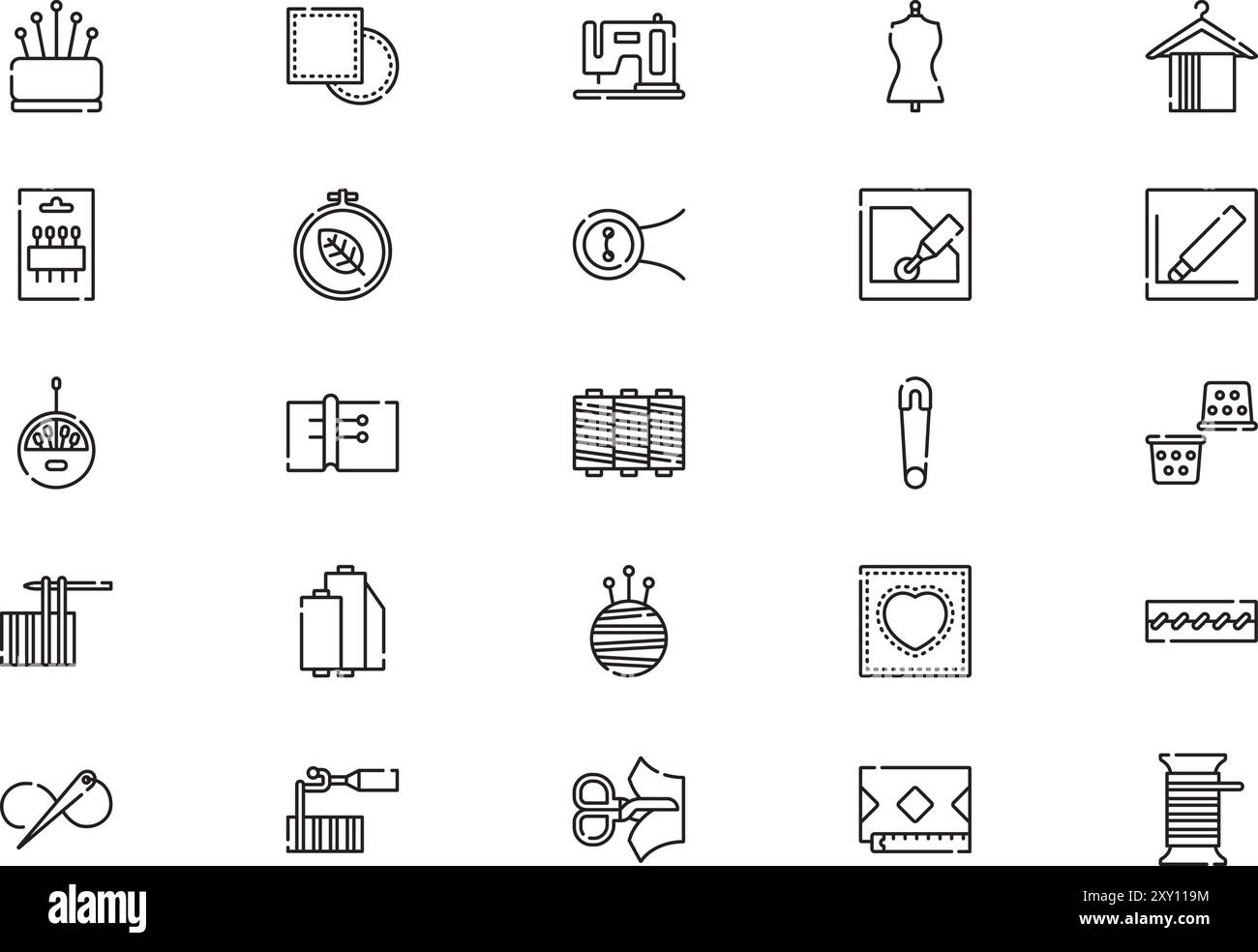 La collection d'icônes de travail d'aiguille est une illustration vectorielle avec un trait modifiable. Illustration de Vecteur