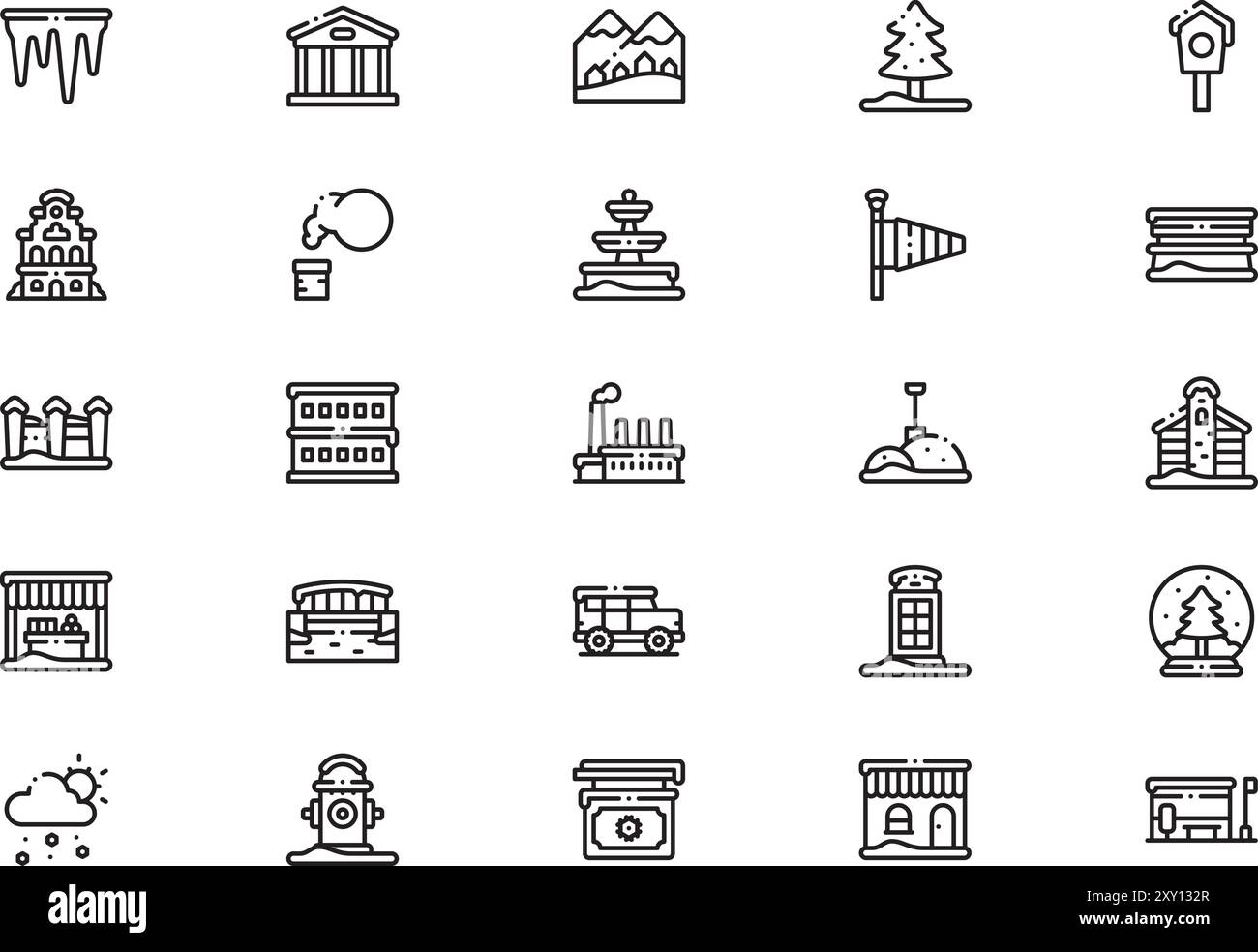 La collection d'icônes de Wintertown est une illustration vectorielle avec un trait modifiable. Illustration de Vecteur