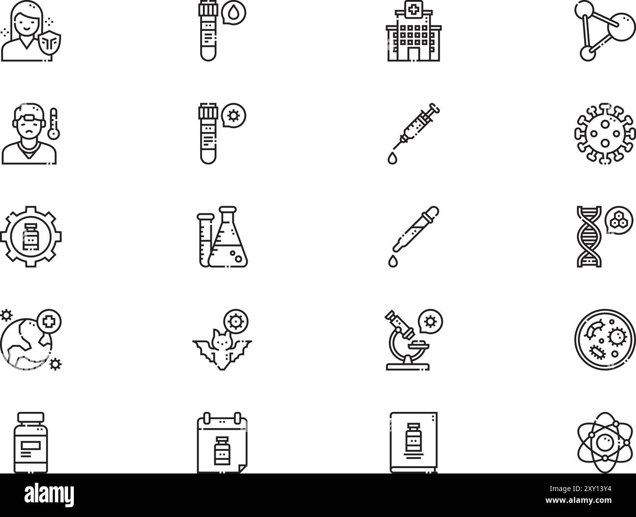 La collection de pack d'icônes de vaccination est une illustration vectorielle avec un trait modifiable. Illustration de Vecteur