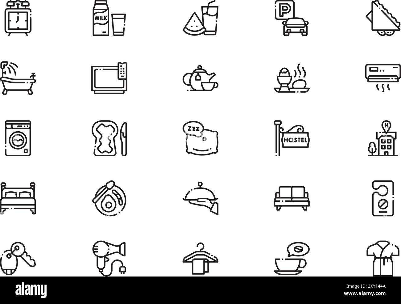 Bed and breakfast ICONS collection est une illustration vectorielle avec trait modifiable. Illustration de Vecteur