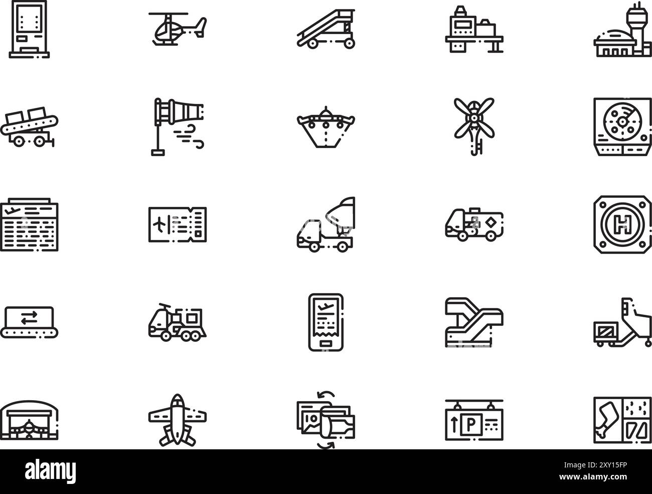 La collection d'icônes d'aéroport est une illustration vectorielle avec un trait modifiable. Illustration de Vecteur
