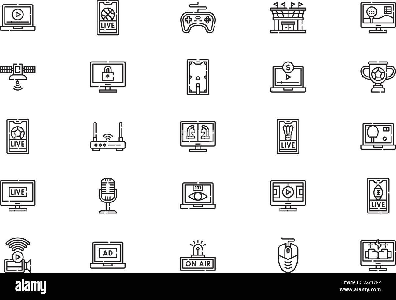 La collection d'icônes de sport en streaming est une illustration vectorielle avec un trait modifiable. Illustration de Vecteur