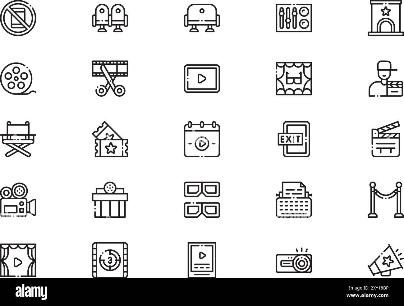 Cinema Icons collection est une illustration vectorielle avec trait modifiable. Illustration de Vecteur