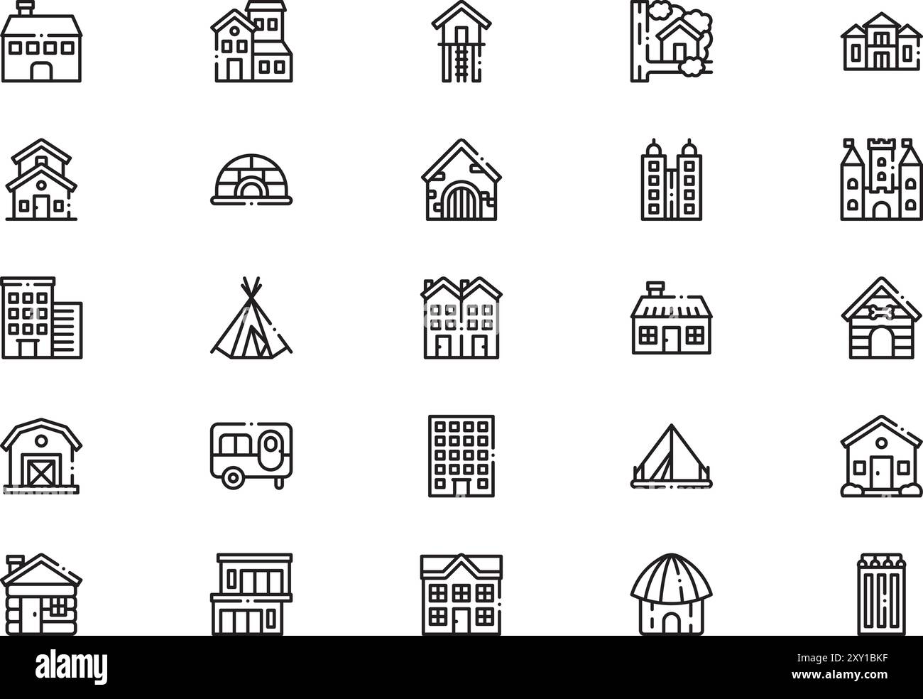 Type de collection d'icônes de maisons est une illustration vectorielle avec un trait modifiable. Illustration de Vecteur