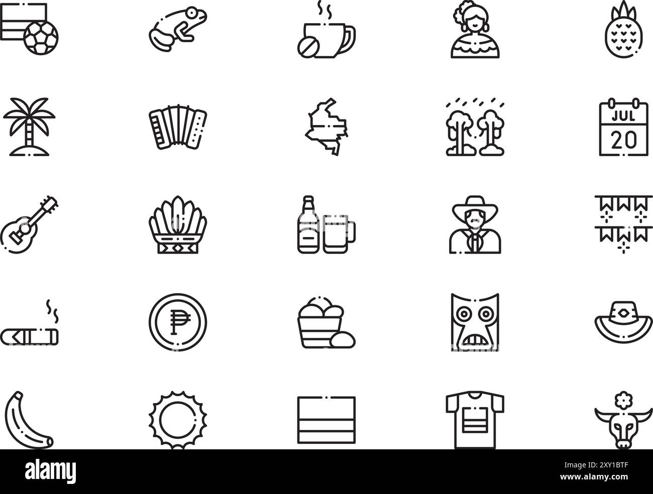 Colombia ICONS collection est une illustration vectorielle avec trait modifiable. Illustration de Vecteur