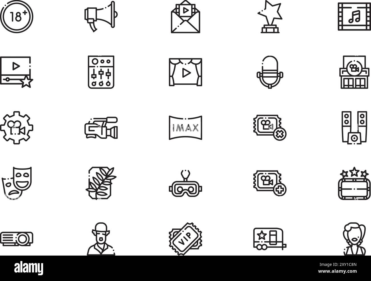 Cinema Icons collection est une illustration vectorielle avec trait modifiable. Illustration de Vecteur