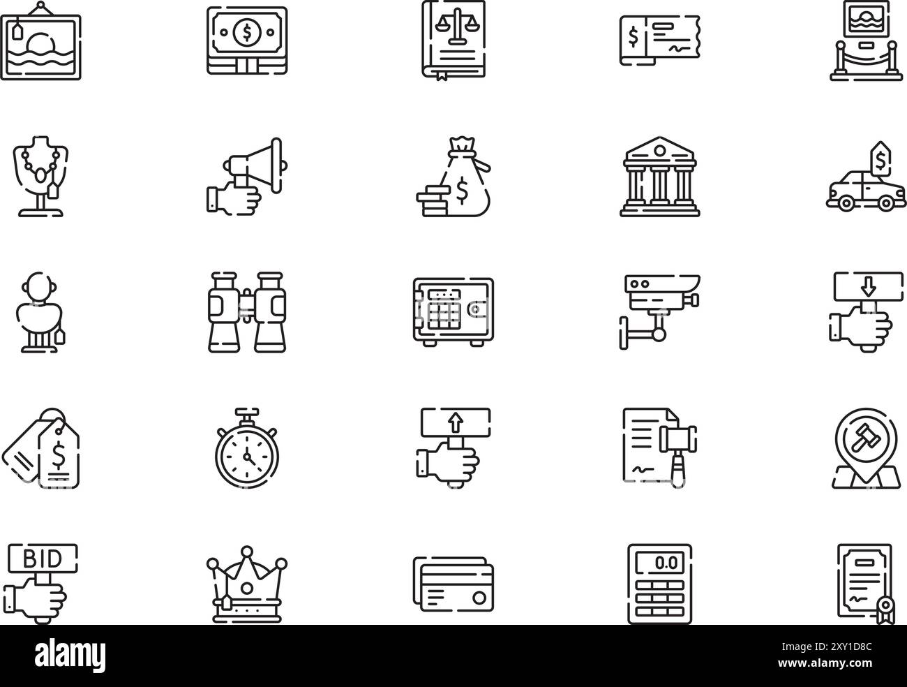 La collection d'icônes d'enchères est une illustration vectorielle avec un trait modifiable. Illustration de Vecteur