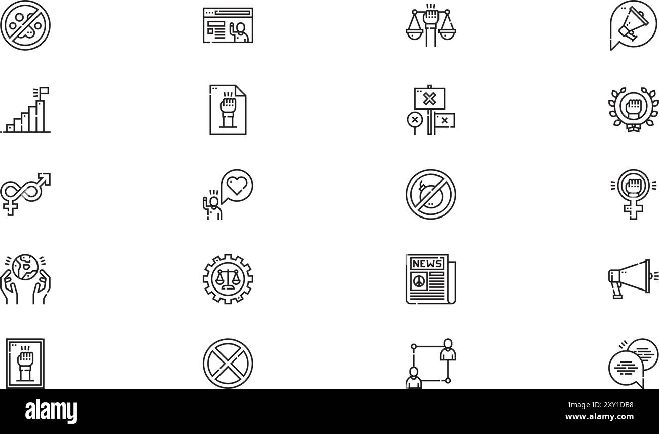 La collection d'icônes d'activisme est une illustration vectorielle avec un trait modifiable. Illustration de Vecteur