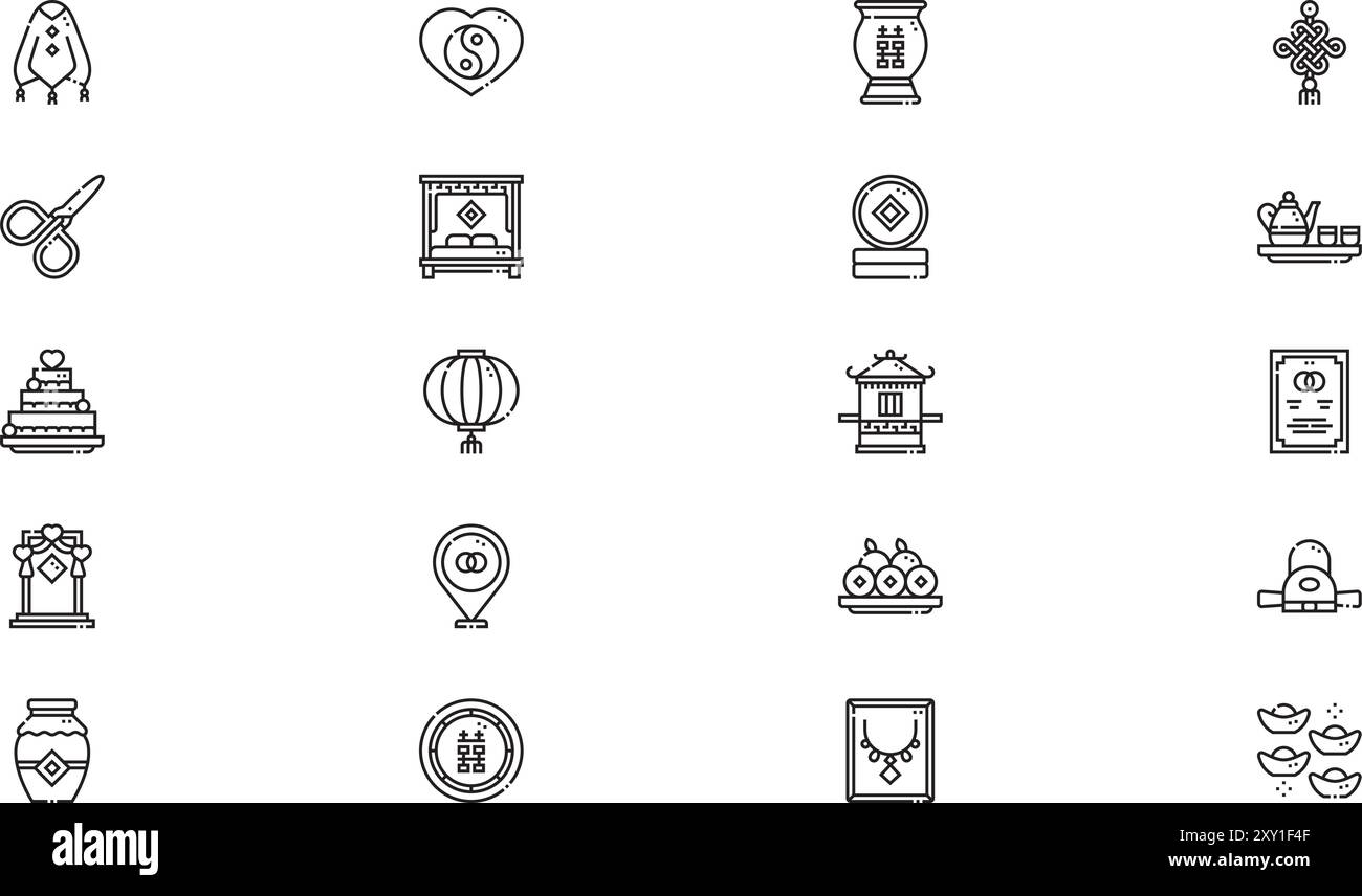 La collection d'icônes de mariage chinois est une illustration vectorielle avec un trait modifiable. Illustration de Vecteur