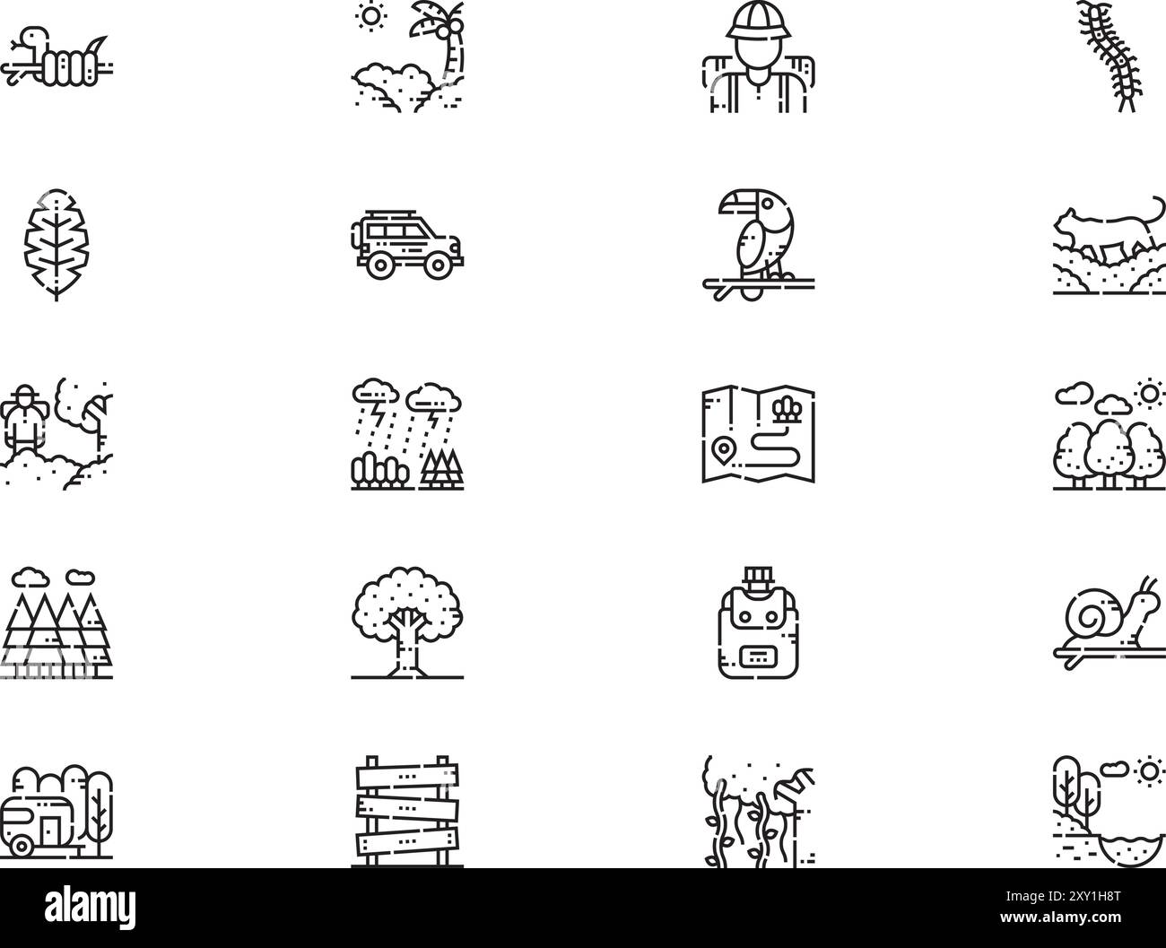 Jungle Icons collection est une illustration vectorielle avec trait modifiable. Illustration de Vecteur