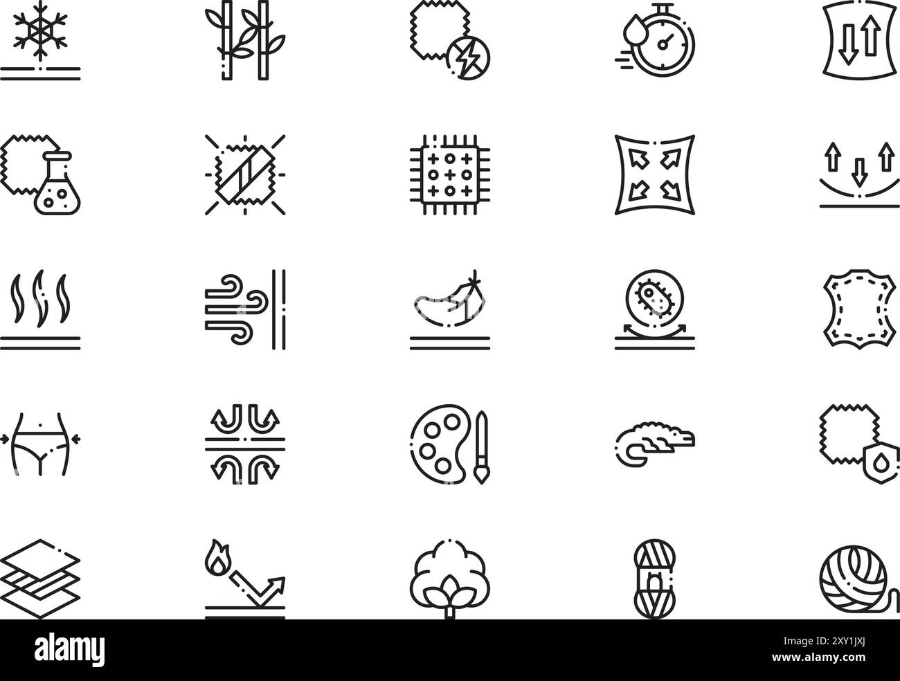 La collection d'icônes de caractéristiques de tissu est une illustration vectorielle avec un trait modifiable. Illustration de Vecteur