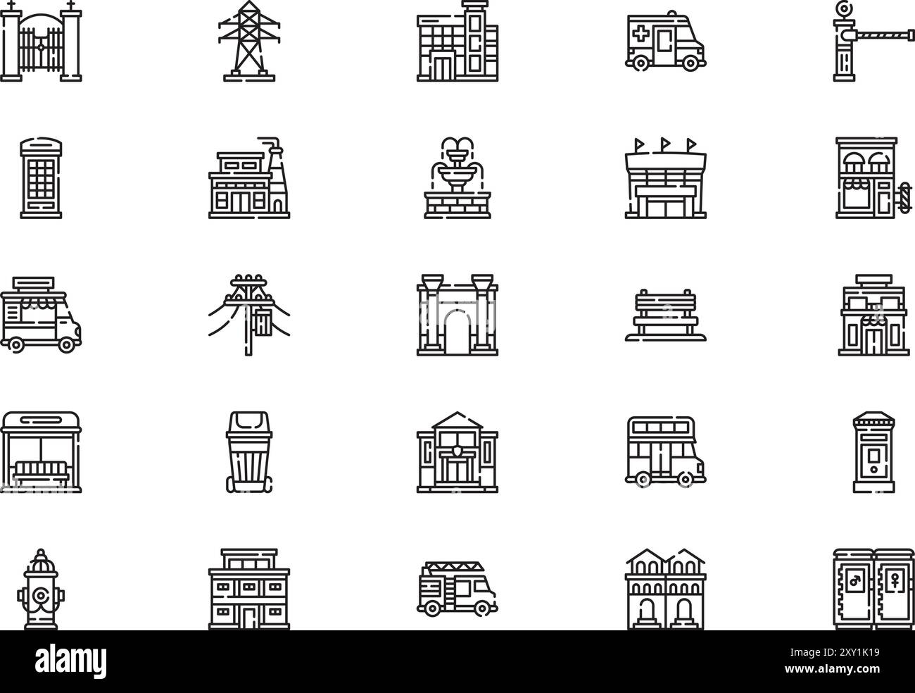 La collection d'icônes City Elements est une illustration vectorielle avec un trait modifiable. Illustration de Vecteur