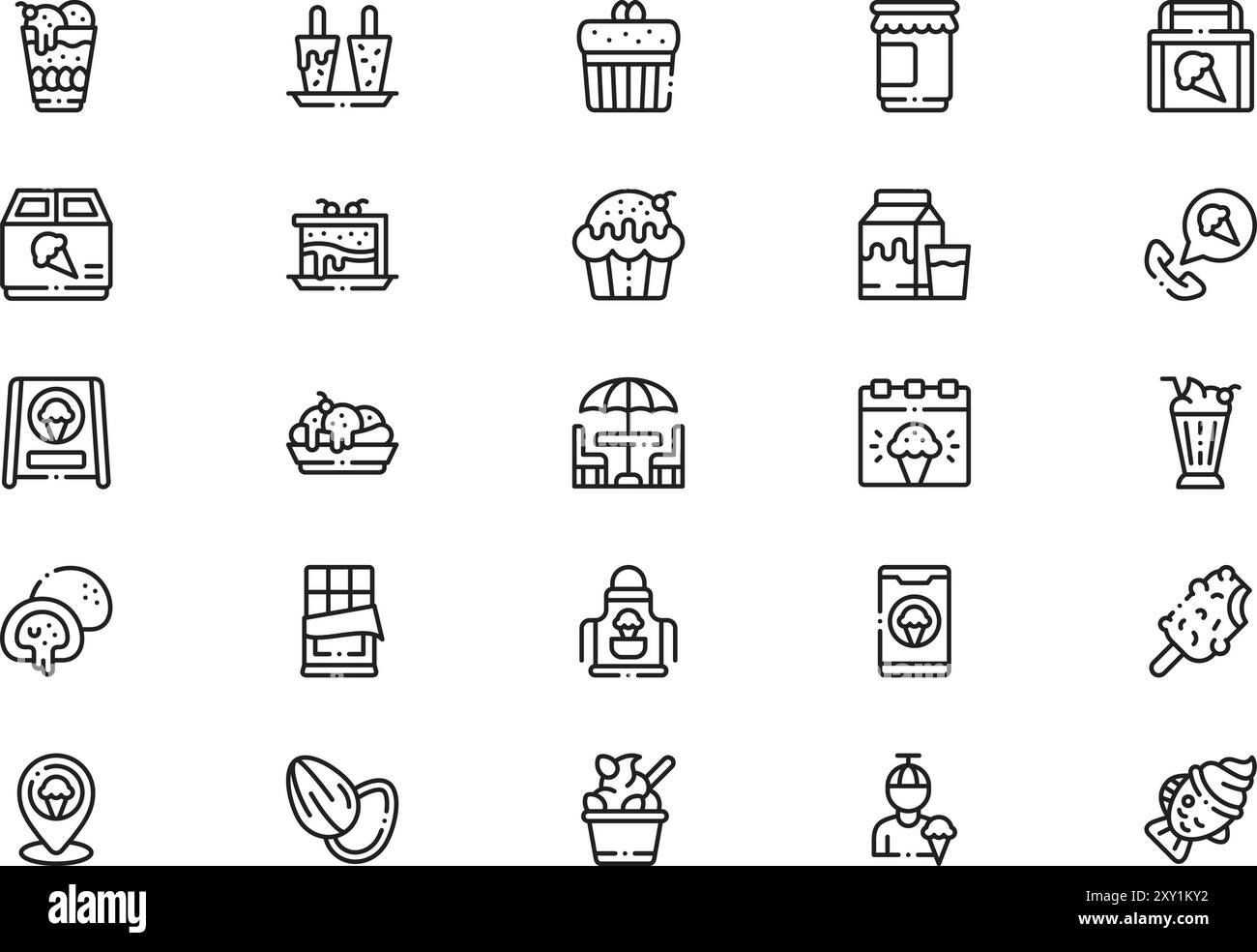 La collection d'icônes de crème glacée est une illustration vectorielle avec un trait modifiable. Illustration de Vecteur