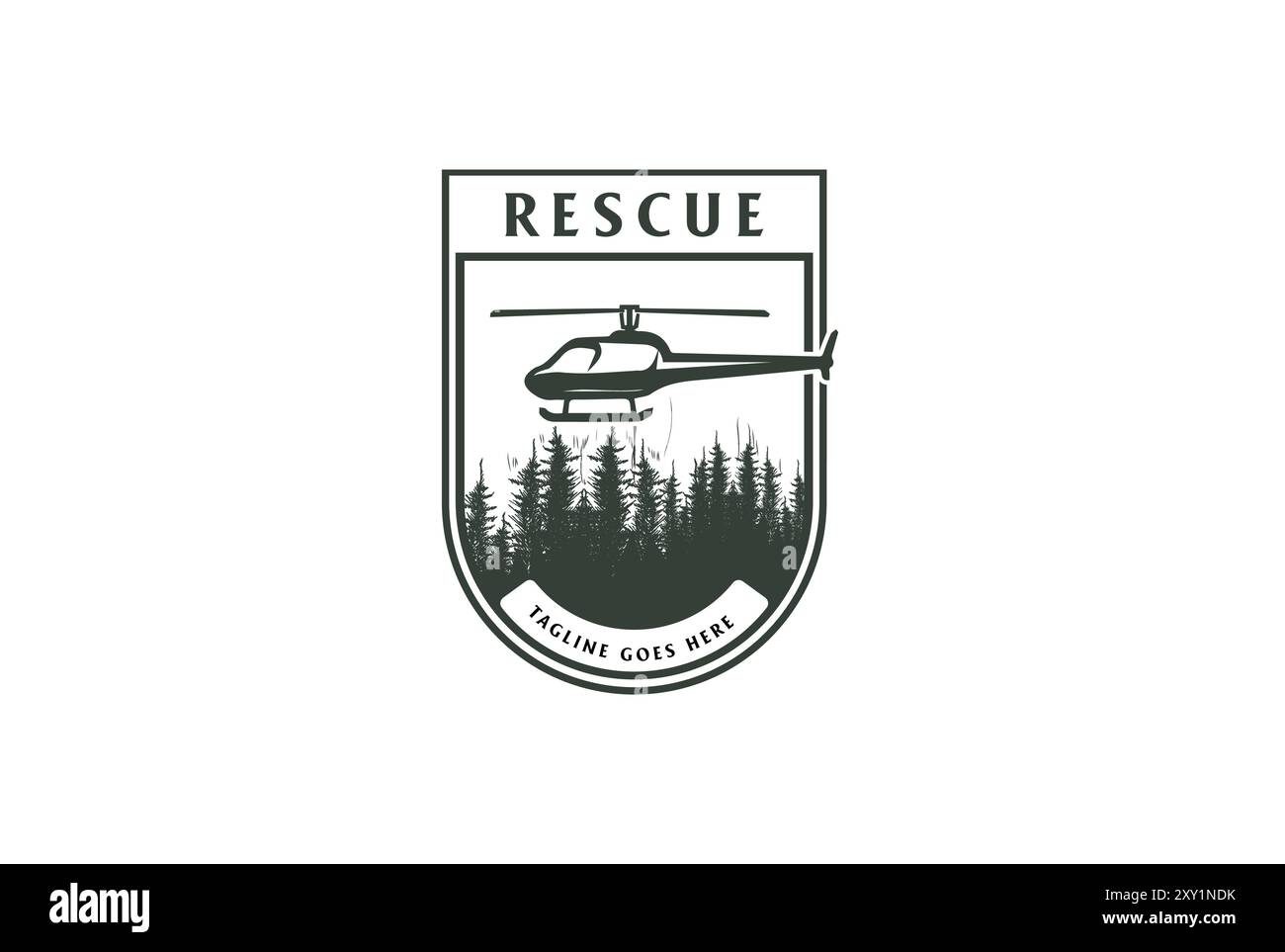 Hélicoptère vintage avec Pine Evergreen Larch Cedar Conifer Fir Trees Forest pour Military Rescue logo Design Vector Illustration de Vecteur