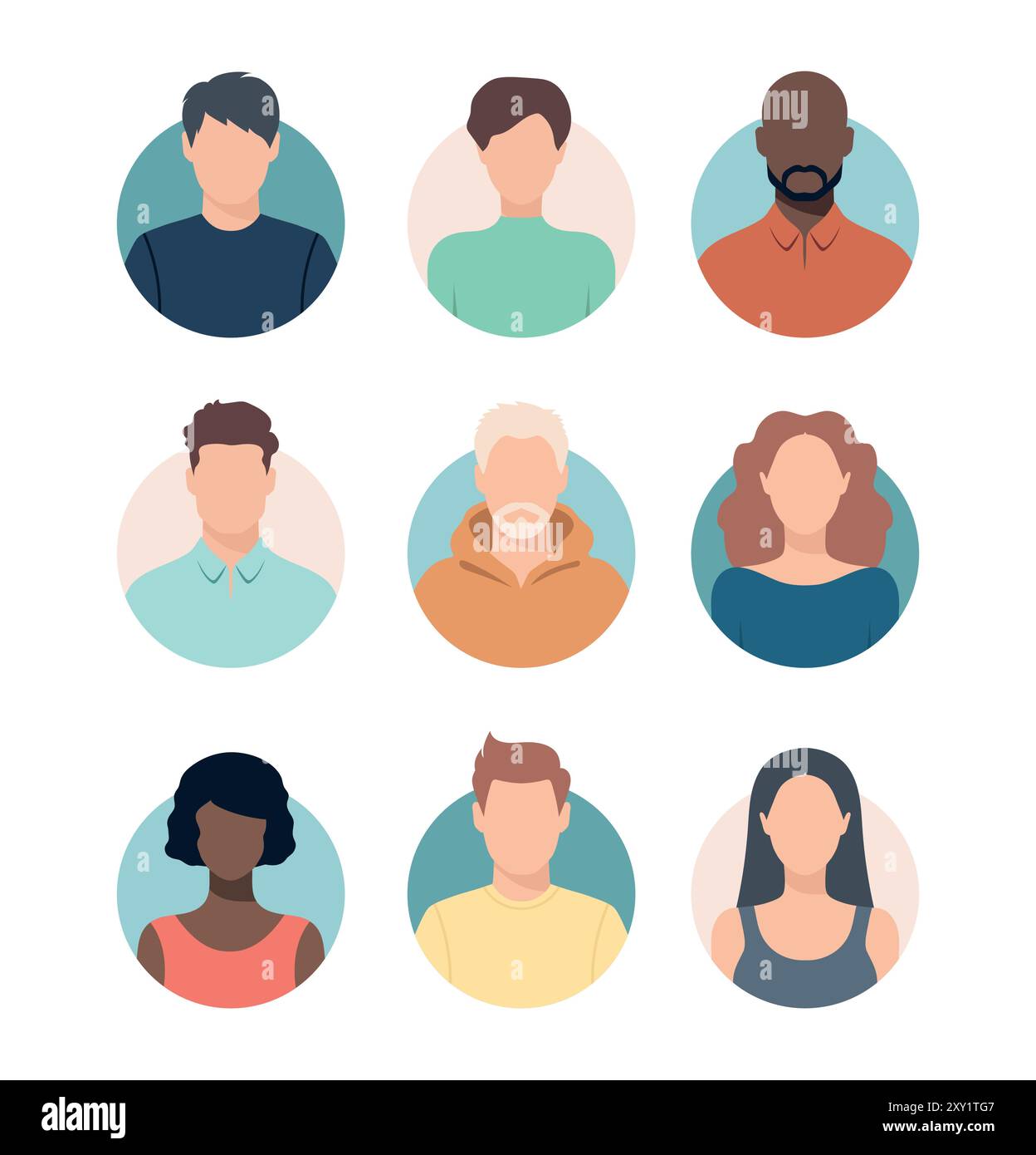 Avatars abstraits femelles et mâles de forme ronde. Ensemble de femmes et d'hommes colorés portraits abstraits ou profils anonymes, icônes de visage. Illustration vectorielle Illustration de Vecteur