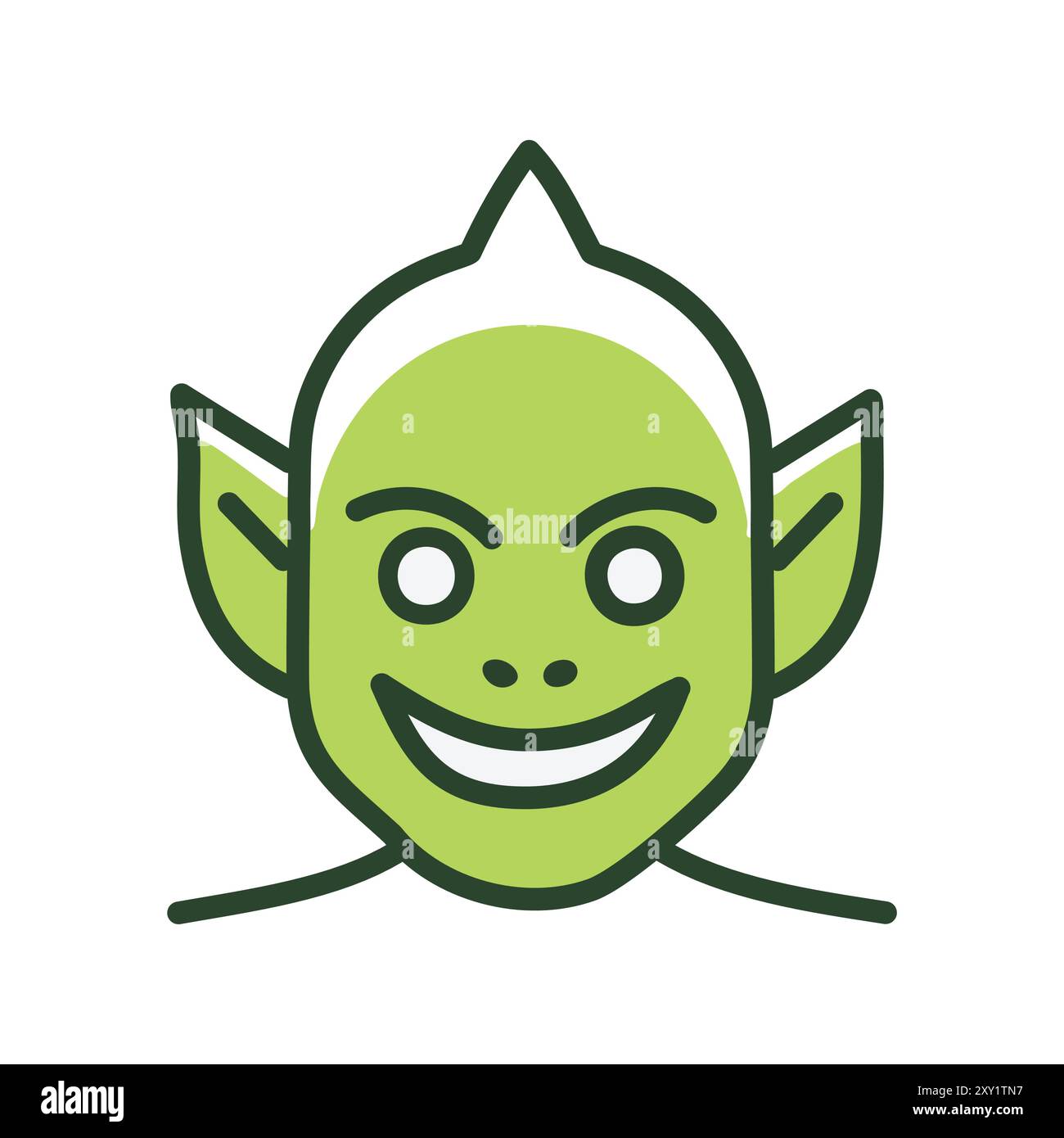 Illustration de dessin animé elfe vert souriant. Elfe de dessin animé joyeux avec des oreilles pointues et un sourire espiègle, symbolisant la joie et une personnalité ludique. Illustration de Vecteur