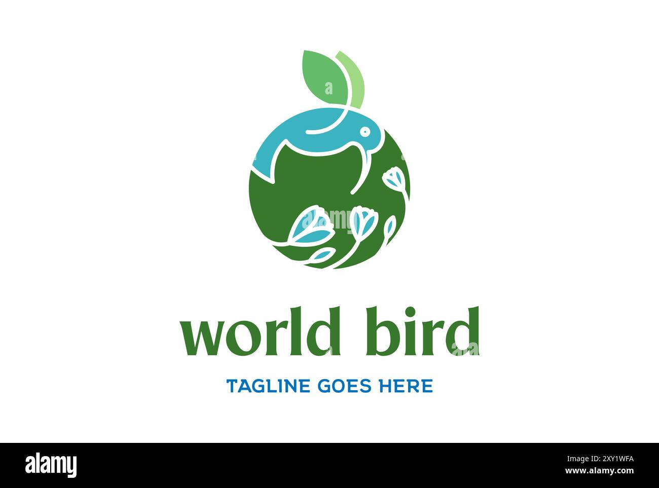 Simple minimaliste World Globe Earth Planet avec Hummingbird et Leaf Flower for Environment logo Design Vector Illustration de Vecteur