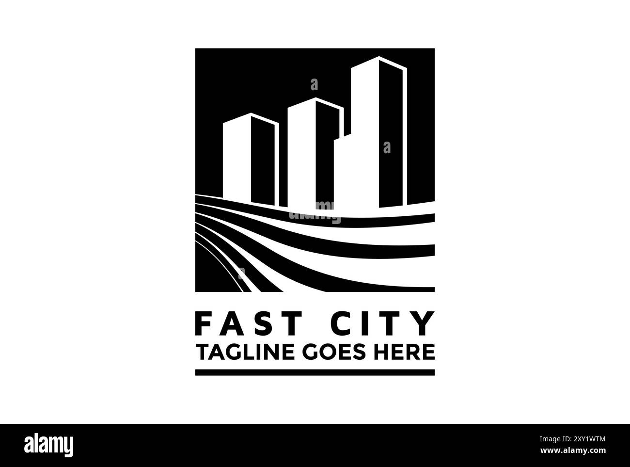 Rétro Vintage Fast Way avec Building Town City pour le vecteur de conception de logo de propriété de développement immobilier Illustration de Vecteur