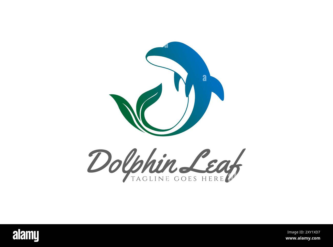 Sauter Ocean Dolphin Fish avec Green Leaf Tail logo Design Vector Illustration de Vecteur