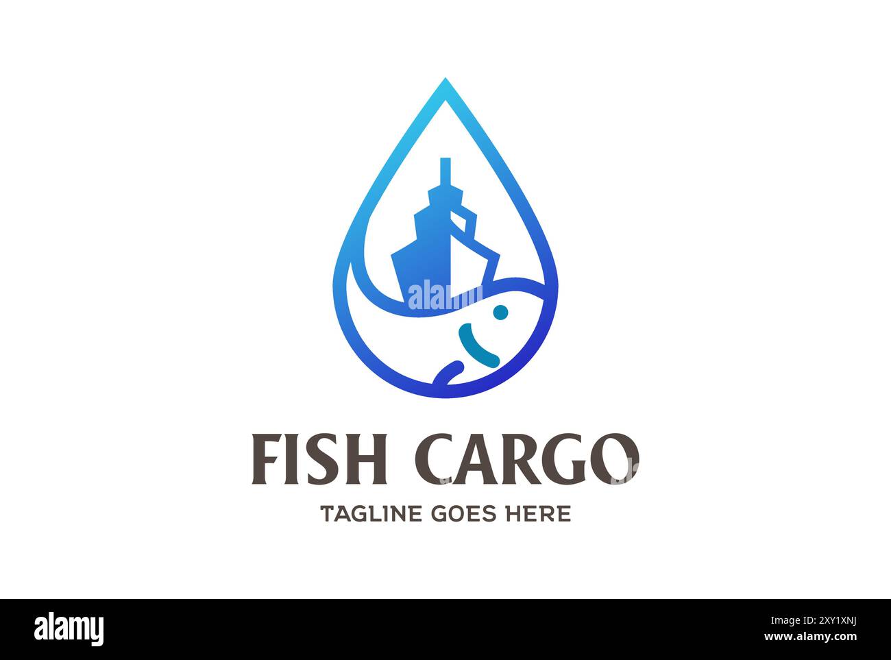 Goutte d'eau avec poisson et navire pour le vecteur de conception de logo de pêcheur Illustration de Vecteur