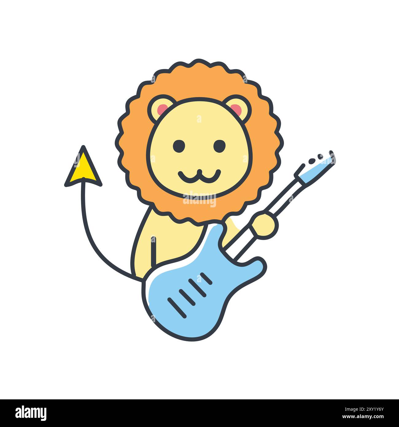 Lion jouant illustration de guitare. Un lion mignon joue de la guitare. L'image symbolise le courage et la poursuite de vos passions. Illustration de Vecteur