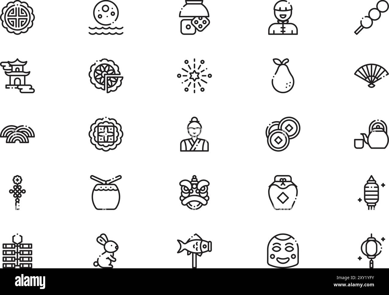 La collection d'icônes de festival de mi-automne est une illustration vectorielle avec un trait modifiable. Illustration de Vecteur