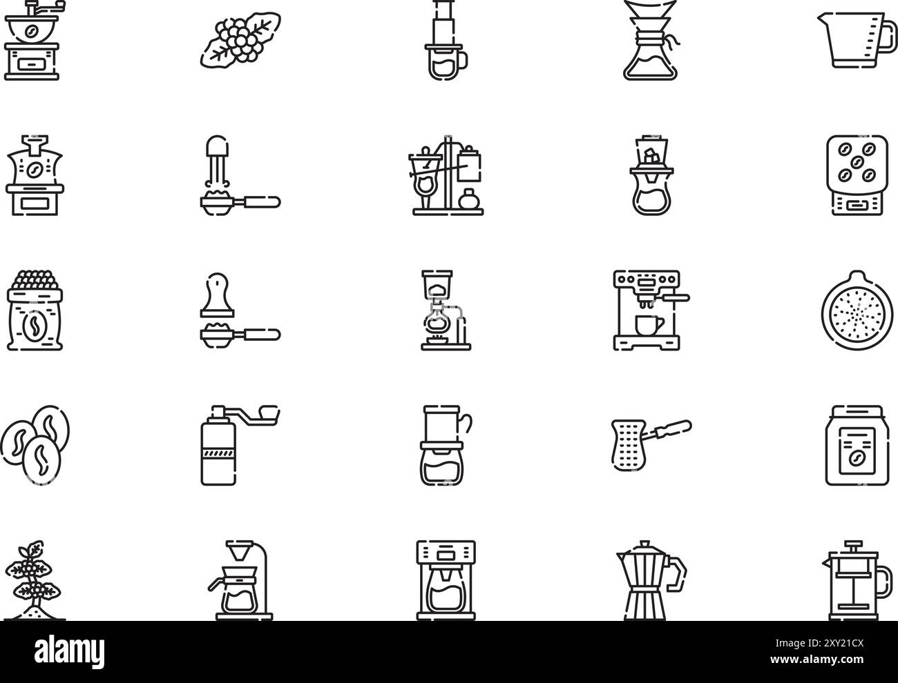 La collection d'icônes de production de café est une illustration vectorielle avec trait modifiable. Illustration de Vecteur