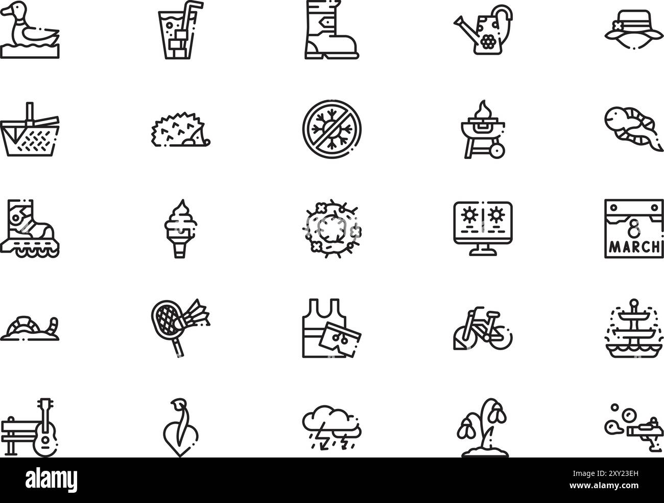 Collection d'icônes de printemps est une illustration vectorielle avec trait modifiable. Illustration de Vecteur