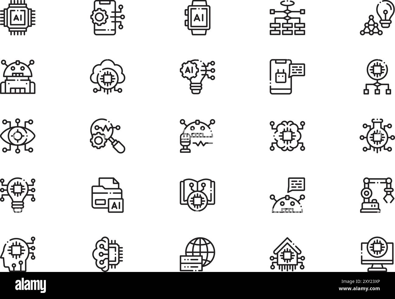 Collection d'icônes d'intelligence artificielle est une illustration vectorielle avec trait modifiable. Illustration de Vecteur