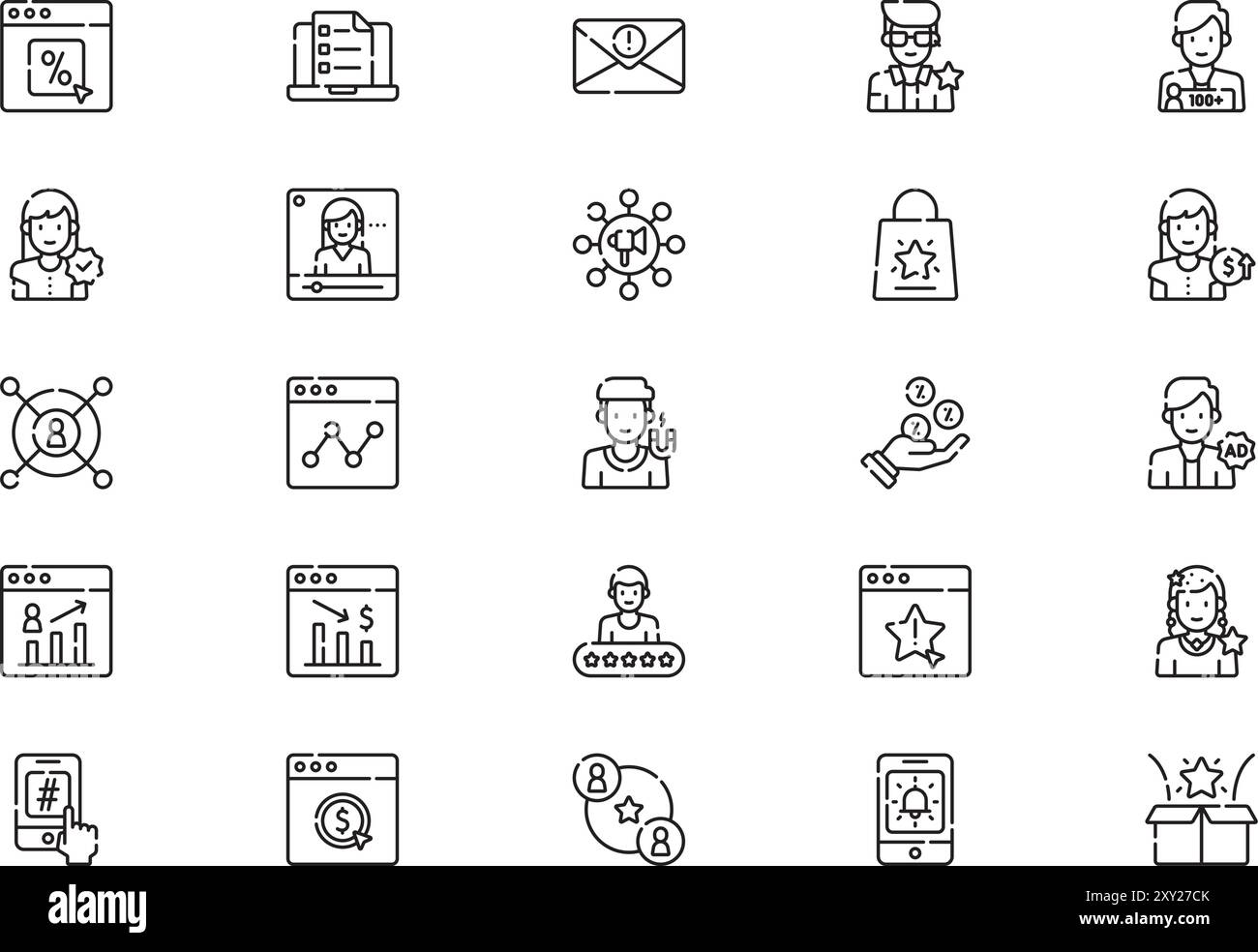 La collection d'icônes de marketing d'influence est une illustration vectorielle avec un trait modifiable. Illustration de Vecteur