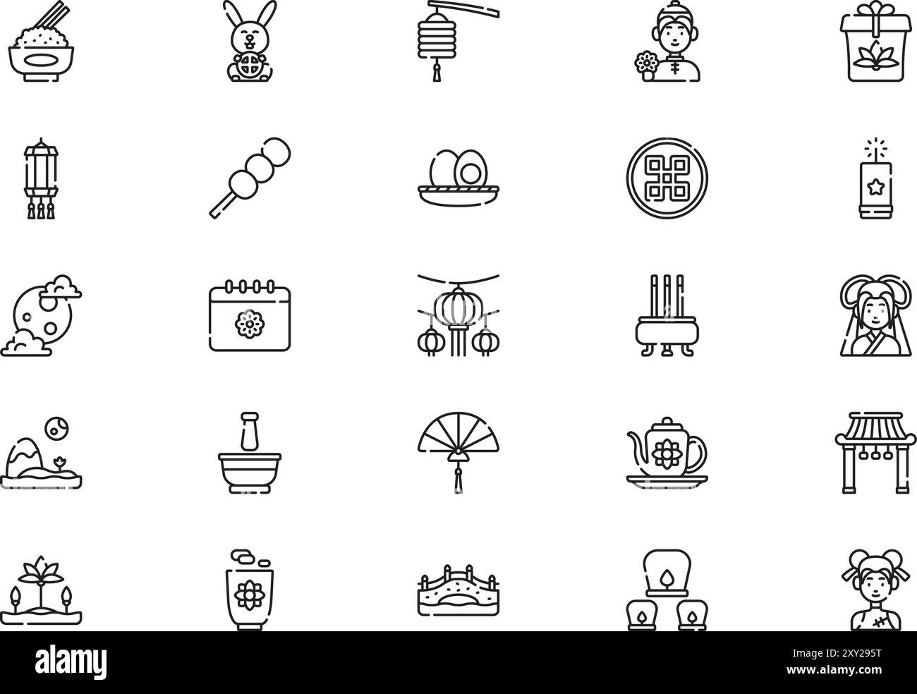 La collection d'icônes de festival de mi-automne est une illustration vectorielle avec un trait modifiable. Illustration de Vecteur