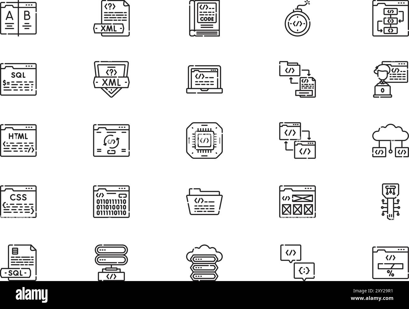 La collection d'icônes de codage est une illustration vectorielle avec un trait modifiable. Illustration de Vecteur