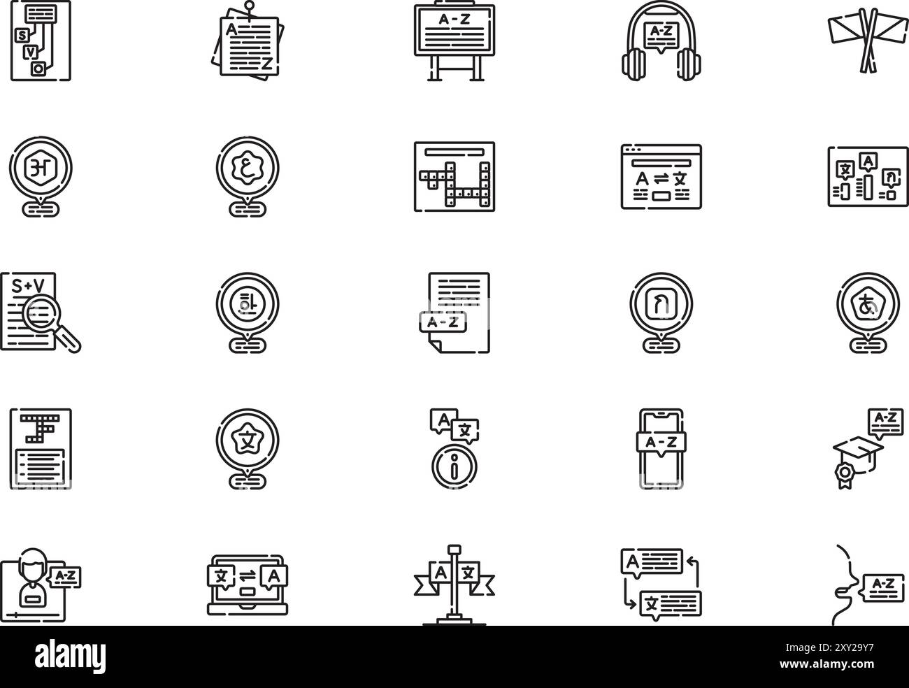 La collection d'icônes de linguistique est une illustration vectorielle avec un trait modifiable. Illustration de Vecteur