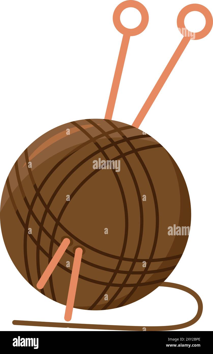 Boule ronde de fil de laine et aiguilles à tricoter. Accessoires et matériaux pour travaux d'aiguille. Illustration confortable de couleur simple. Vecteur de dessin animé dessiné à la main isol Illustration de Vecteur