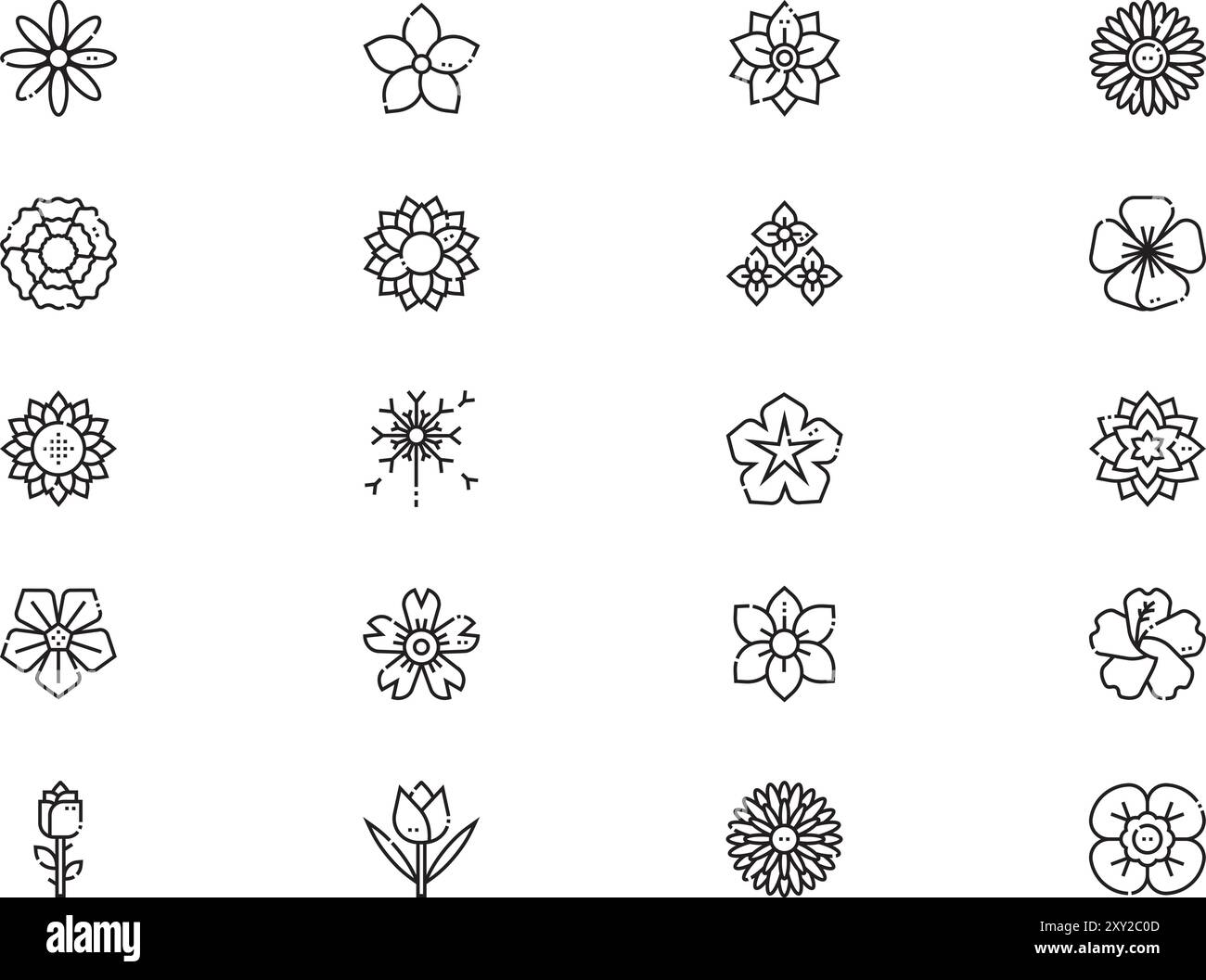 La collection d'icônes de fleurs est une illustration vectorielle avec un trait modifiable. Illustration de Vecteur