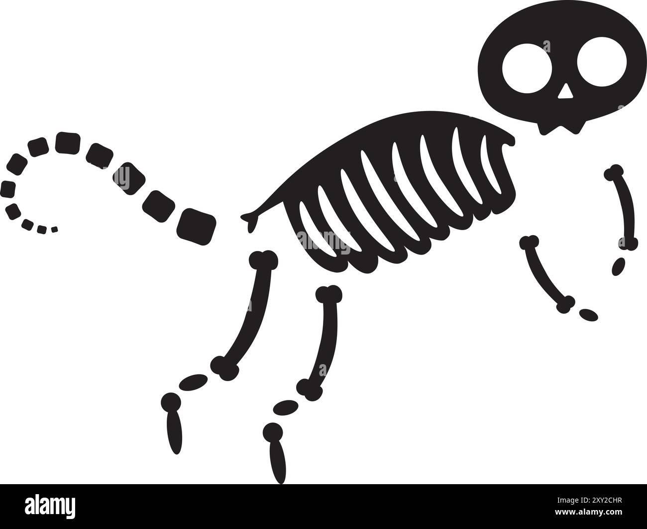 Chat énorme d'Halloween décomposé avec des os de squelette séchés, personnage effrayant de conte de fées. Effrayant fossile ancien de chat énorme. Simple noir et blanc vecteur est Illustration de Vecteur