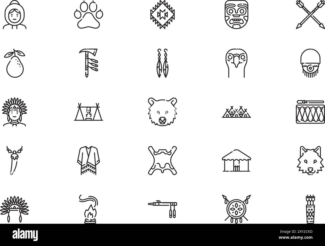 La collection d'icônes indigènes américaines est une illustration vectorielle avec un trait modifiable. Illustration de Vecteur