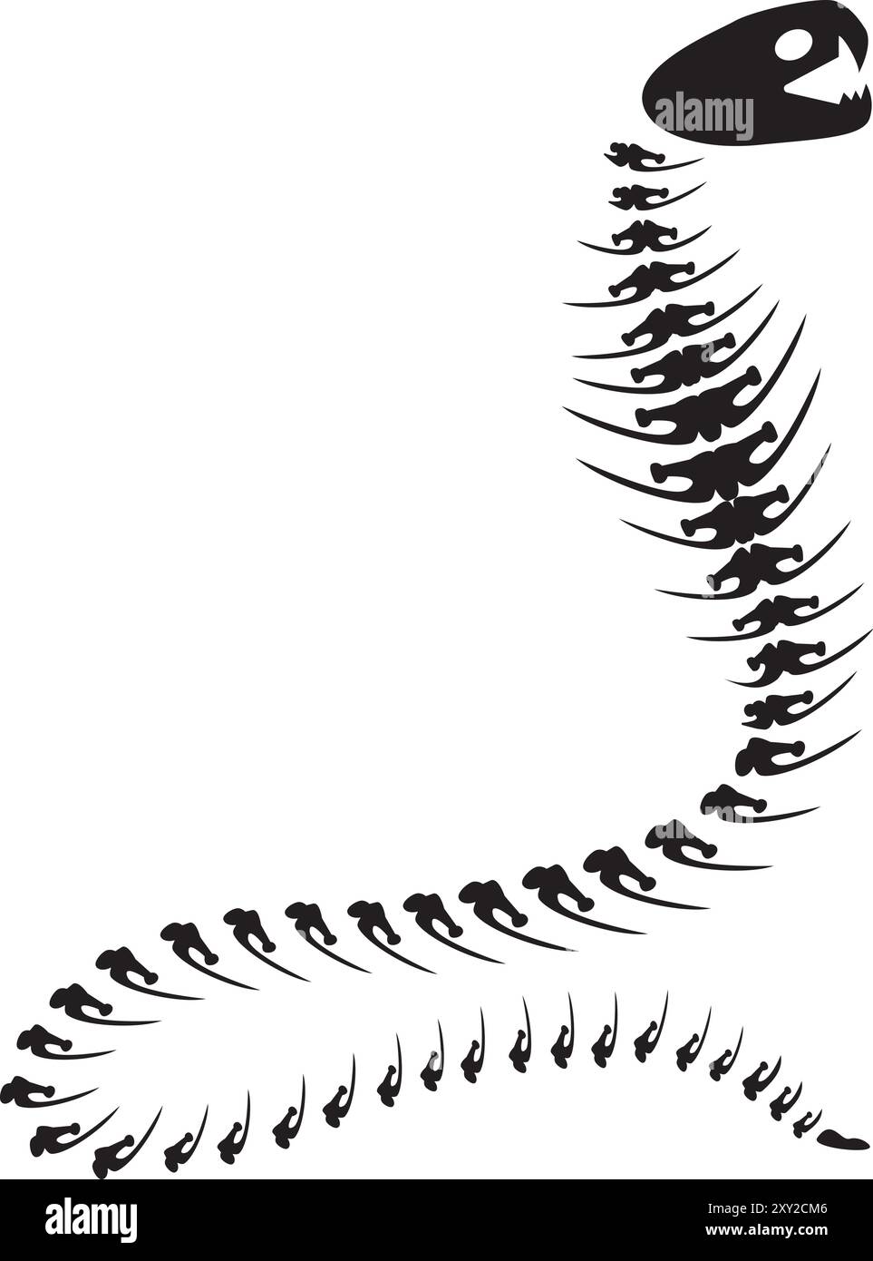 Capuche ouverte décomposée de Cobra d'Halloween avec os de squelette séchés, personnage effrayant de conte de fées. Effrayant ancien fossile de Cobra à capot ouvert. Noir simple et wh Illustration de Vecteur