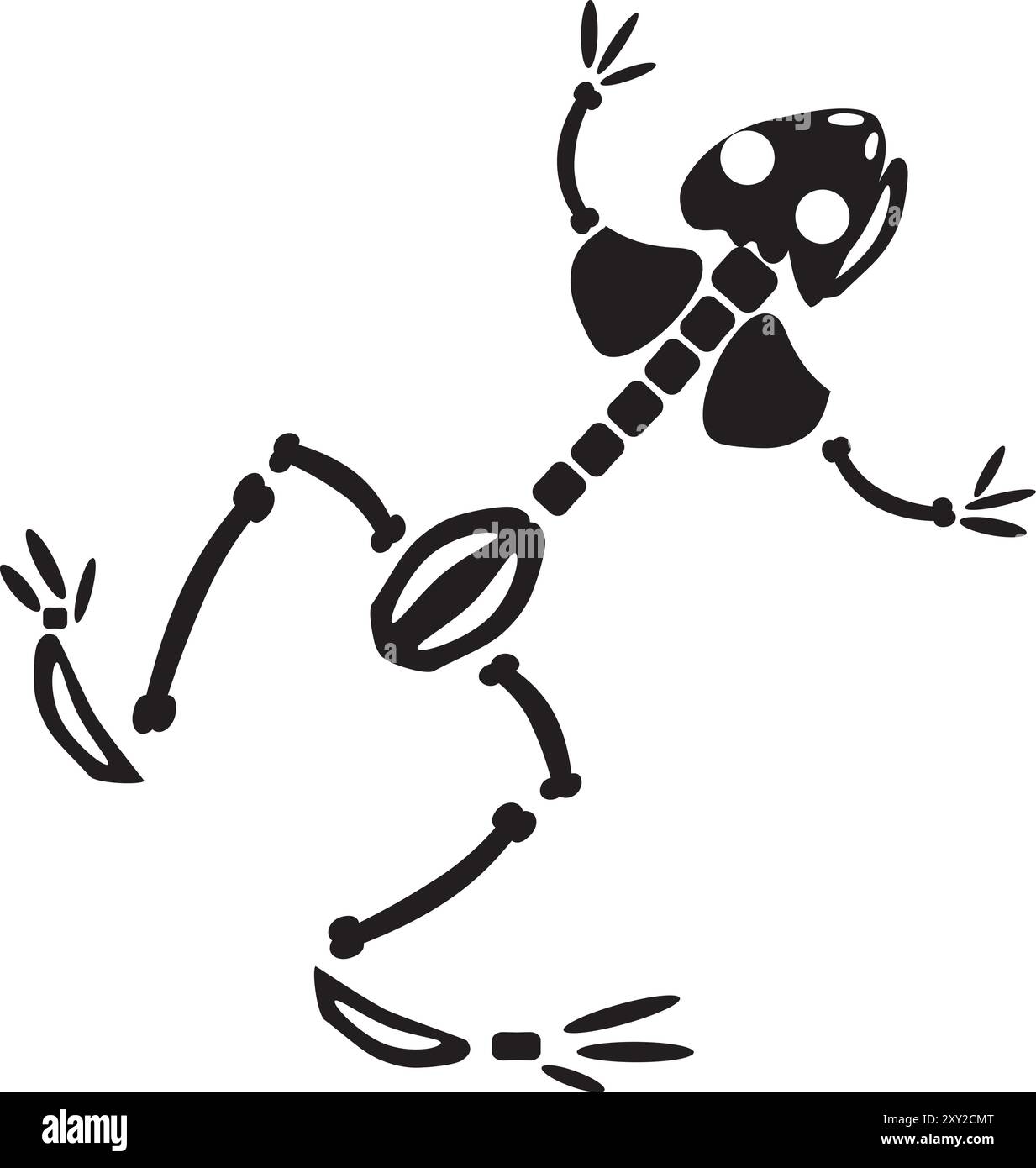 Grenouille sautante d'Halloween décomposée avec des os de squelette séchés, personnage effrayant de conte de fées. Effrayant ancien fossile de grenouille sautante. Simple VE noir et blanc Illustration de Vecteur