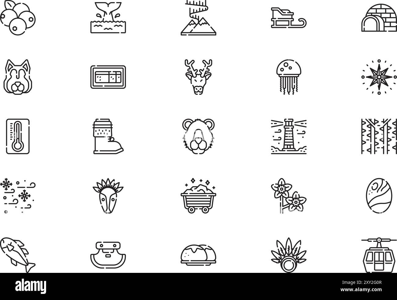 Alaska Icons collection est une illustration vectorielle avec trait modifiable. Illustration de Vecteur