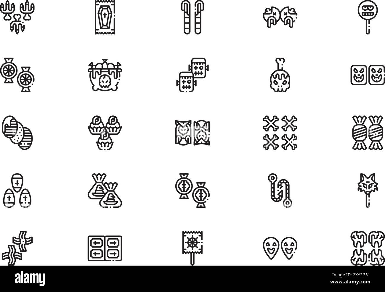 La collection d'icônes de bonbons et bonbons d'Halloween est une illustration vectorielle avec un trait modifiable. Illustration de Vecteur