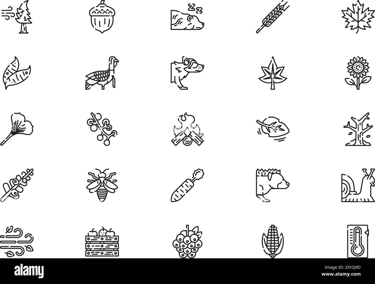 La collection d'icônes de la nature d'automne est une illustration vectorielle avec trait modifiable. Illustration de Vecteur