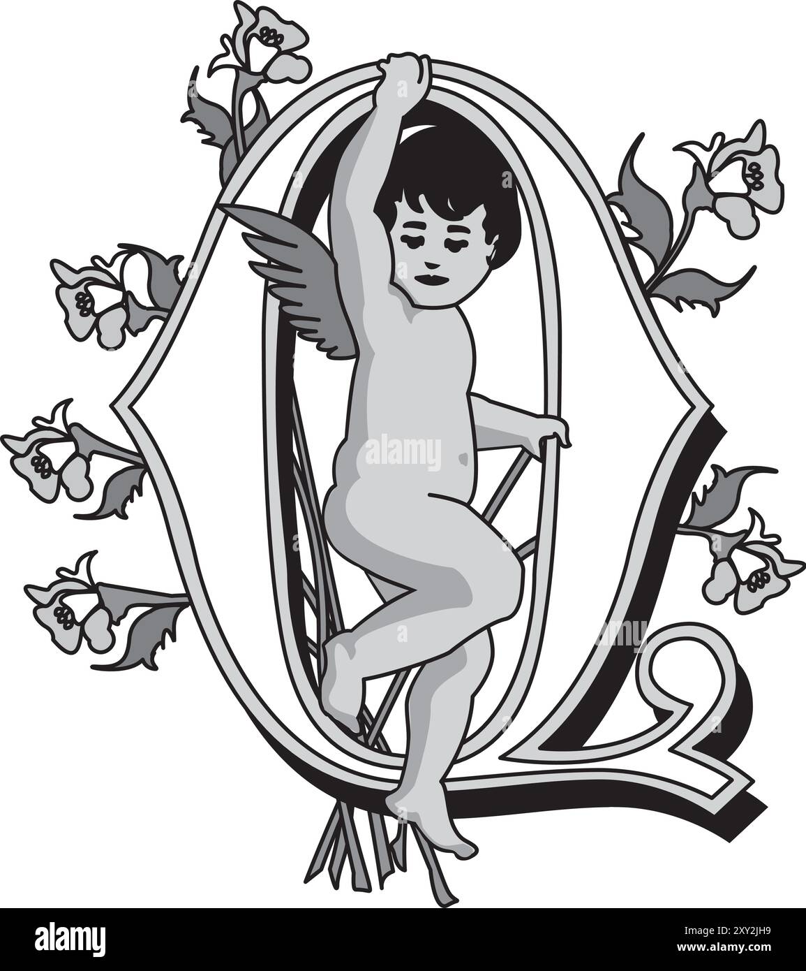 Cherubs initial Caps font lettre majuscule Q illustration de conception vectorielle Illustration de Vecteur