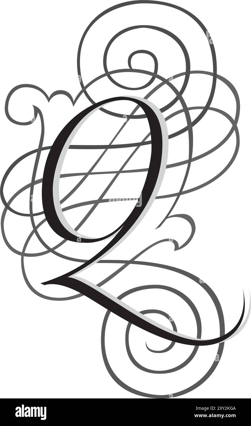 Fantasia initial Caps font lettre majuscule Q illustration de conception vectorielle Illustration de Vecteur