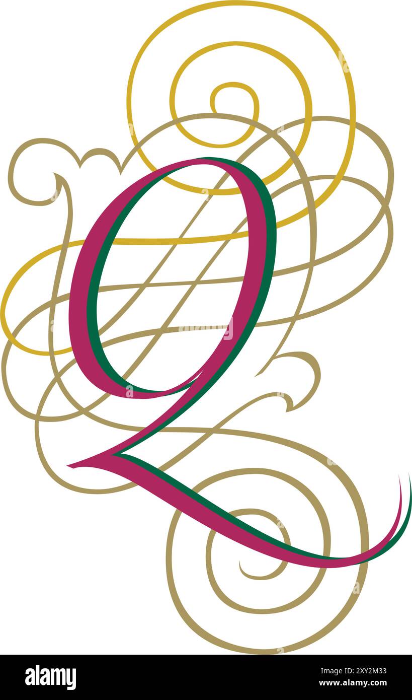 Fantasia initial Caps font lettre majuscule Q illustration de conception vectorielle Illustration de Vecteur