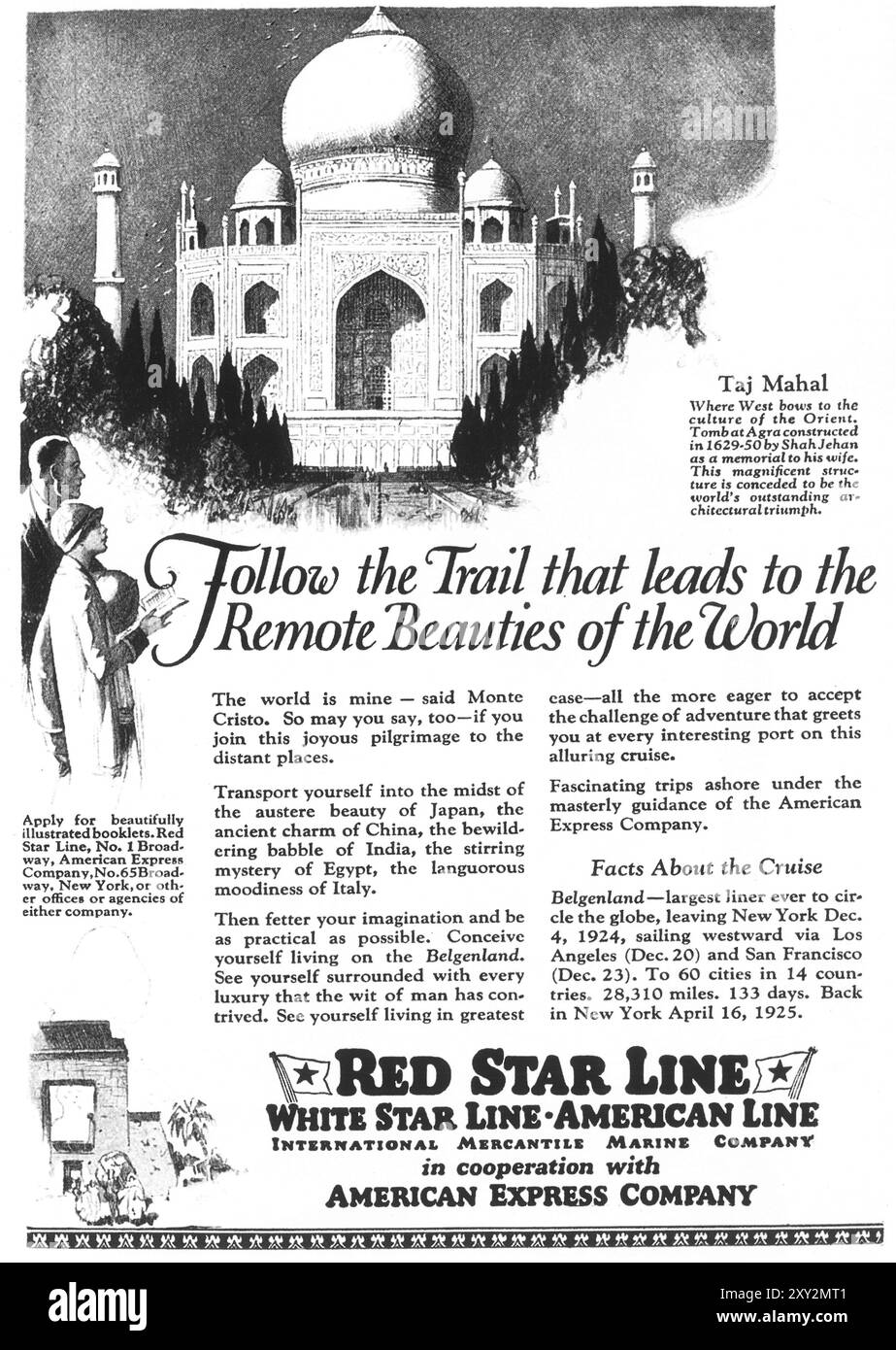 1924 Red Star Line croisières ad - Taj Mahal Inde Banque D'Images