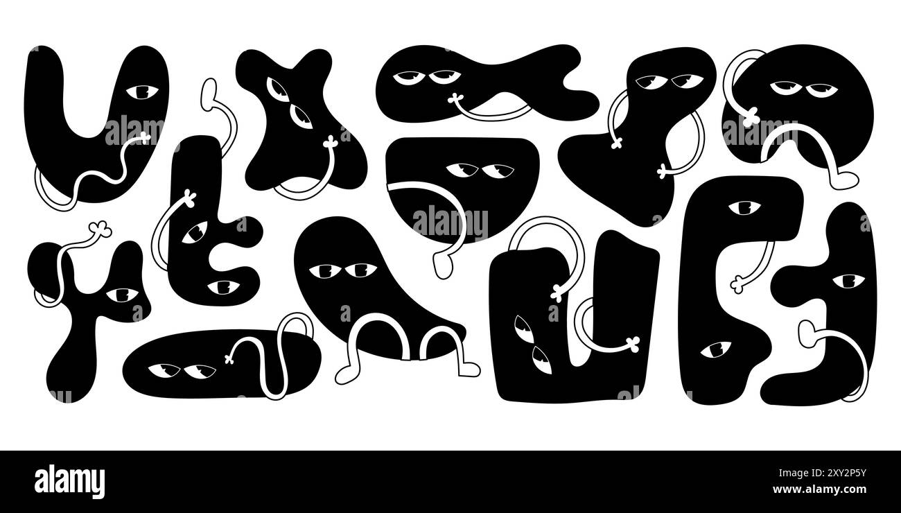 Ensemble de figure de caractère abstrait noir et blanc Illustration de Vecteur