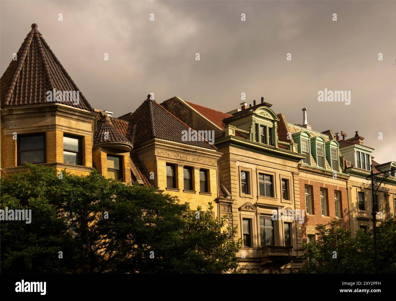 Maisons en rangée le long de Prospect Park West à Brooklyn NYC Banque D'Images