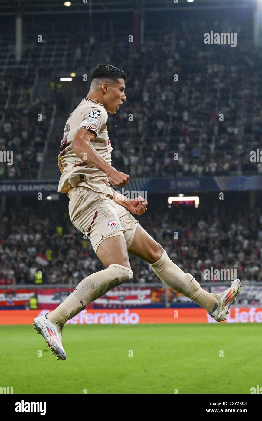 Salzbourg, Autriche. 27 août 2024. SALZBOURG, AUTRICHE - AOÛT 27 : Adam Daghim de Salzbourg célèbre son but lors du match de qualification de l'UEFA Champions League entre le FC Salzbourg et le Dynamo Kyiv au Red Bull Arena le 27 août 2024 à Salzbourg, en Autriche. 240827 SEPA 26 005 - 20240827 PD8107 crédit : APA-PictureDesk/Alamy Live News Banque D'Images Salzbourg, Autriche. 27 août 2024. SALZBOURG, AUTRICHE - AOÛT 27 : Adam Daghim de Salzbourg célèbre son but lors du match de qualification de l'UEFA Champions League entre le FC Salzbourg et le Dynamo Kyiv au Red Bull Arena le 27 août 2024 à Salzbourg, en Autriche. 240827 SEPA 26 005 - 20240827 PD8107 crédit : APA-PictureDesk/Alamy Live News Banque D'Images