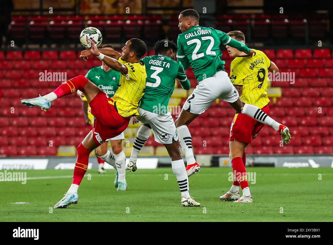 Tom Ince de Watford en action lors de la Coupe Carabao match Watford vs Plymouth Argyle à Vicarage Road, Watford, Royaume-Uni. 27 août 2024. (Photo par Izzy Poles/News images) à Watford, Royaume-Uni le 27/08/2024. (Photo par Izzy Poles/News images/SIPA USA) crédit : SIPA USA/Alamy Live News Banque D'Images